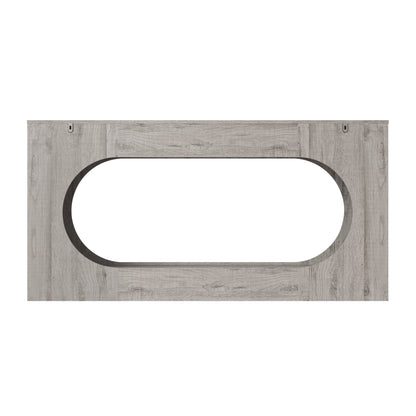 Modern Grey Wood Grain Console Table, Particle Board Entryway Table with Storage Drawer, Hollow Oval Cutout Narrow Sofa Accent Table for Hall Foyer Li