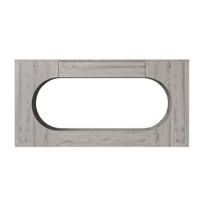 Modern Grey Wood Grain Console Table, Particle Board Entryway Table with Storage Drawer, Hollow Oval Cutout Narrow Sofa Accent Table for Hall Foyer Li