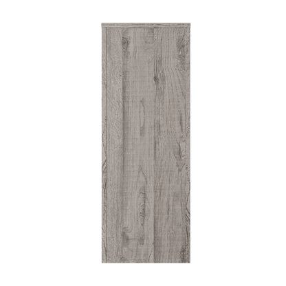 Modern Grey Wood Grain Console Table, Particle Board Entryway Table with Storage Drawer, Hollow Oval Cutout Narrow Sofa Accent Table for Hall Foyer Li