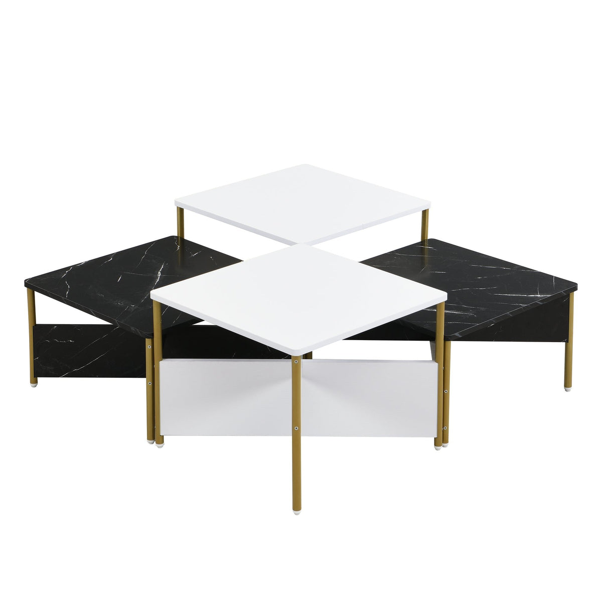 Modern Nesting Coffee Tables Set of 4 -Mid Century Modern Square Living Room Table, Free Adjustable Shape,Versatile and Stylish Accent Furniture for Your Living Room Black & White Color