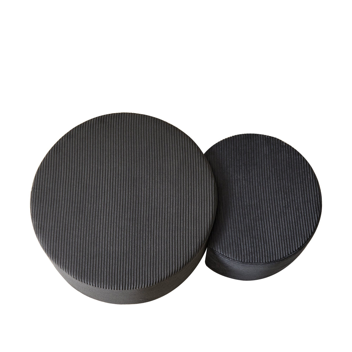 Modern Upholstered Round Coffee Table Set of 2 in Black, Corduroy Fabric, No Assembly, Perfect for Living Room or Bedroom