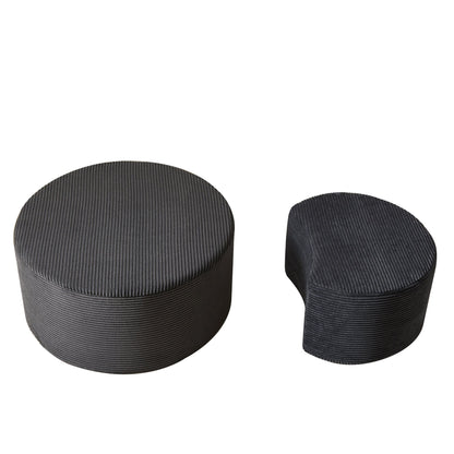 Modern Upholstered Round Coffee Table Set of 2 in Black, Corduroy Fabric, No Assembly, Perfect for Living Room or Bedroom