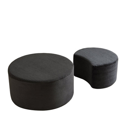 Modern Upholstered Round Coffee Table Set of 2 in Black, Corduroy Fabric, No Assembly, Perfect for Living Room or Bedroom