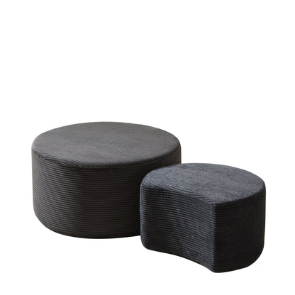 Modern Upholstered Round Coffee Table Set of 2 in Black, Corduroy Fabric, No Assembly, Perfect for Living Room or Bedroom