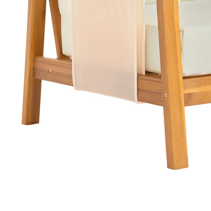 Outdoor Club Chair(Set of 2), Acacia Wood Frame with Brown Textilene Accents, Water-Repellent Beige Cushions for Patio/Backyard/Deck