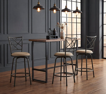 Set of 3 Convertible Chairs Swivel Counter Height, Pub Height Bar Stools Plush Rotating Seats Iron Frame Dark Brown Traditional Dining Furniture