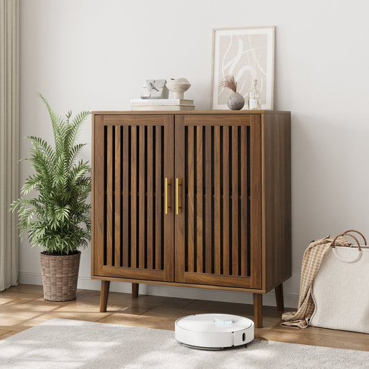 Sideboard Buffet Cabinet with Storage,  Farmhouse Buffet Cabinet with Louvered Doors, Wood Coffee Bar Storage Cabinet for Kitchen, Dining Room, Living Room, Entryway, Walnut,31.5" W