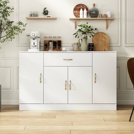 Sideboard Buffet Cabinet with Storage, Large Kitchen Storage Cabinet with 1 Drawer and 4 Doors, Modern Coffee Bar, White
