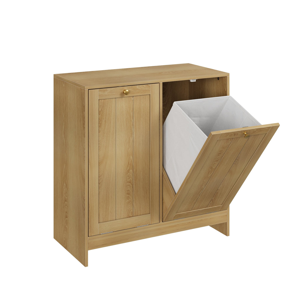 Tilted Laundry Hamper with Removable Basket, Hidden Laundry Hamper, Bathroom Laundry Hamper Storage Cabinet, Free-Standing Home Organizer, oak