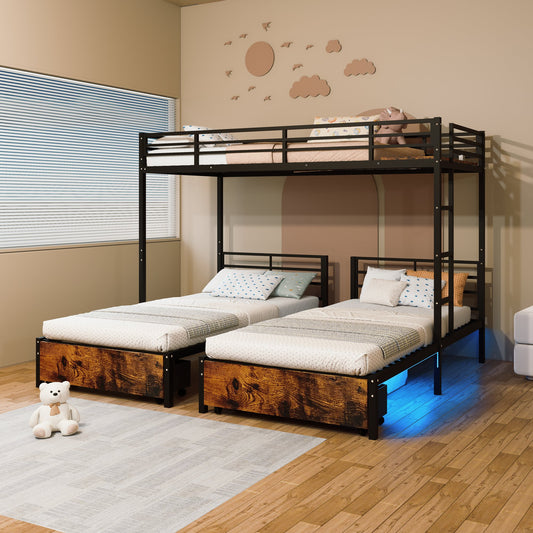 Triple Bunk Bed for Kids,3 Bed Bunk Beds for 3,Metal Triple Bunk Beds,Separates Into 3 Twin Beds,Noise Reduced Structure,BLACK