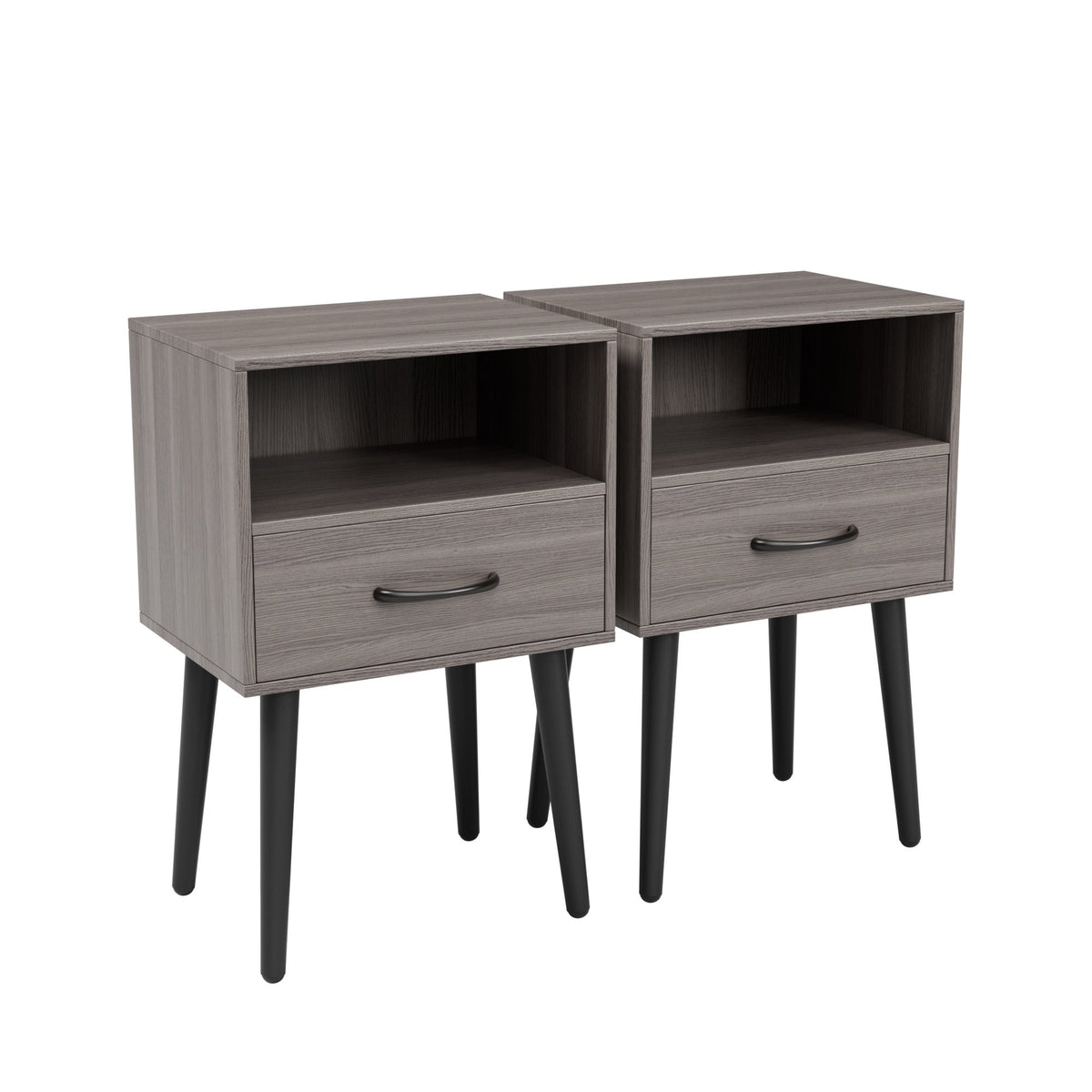 Two sets of Nightstand, modern style bedside table, With storage drawers and open wooden shelves