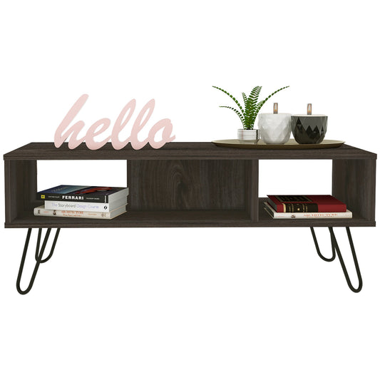 Vassel Coffee Table, Hairpin Legs, Two Shelves -Espresso