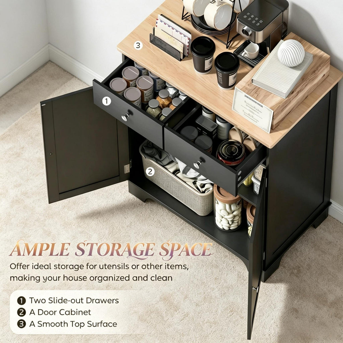 Versatile Kitchen Cabinet with Open and Closed Storage Zones,Stylish Buffet Cabinet,Sideboard,Kitchen Storage Cabinet