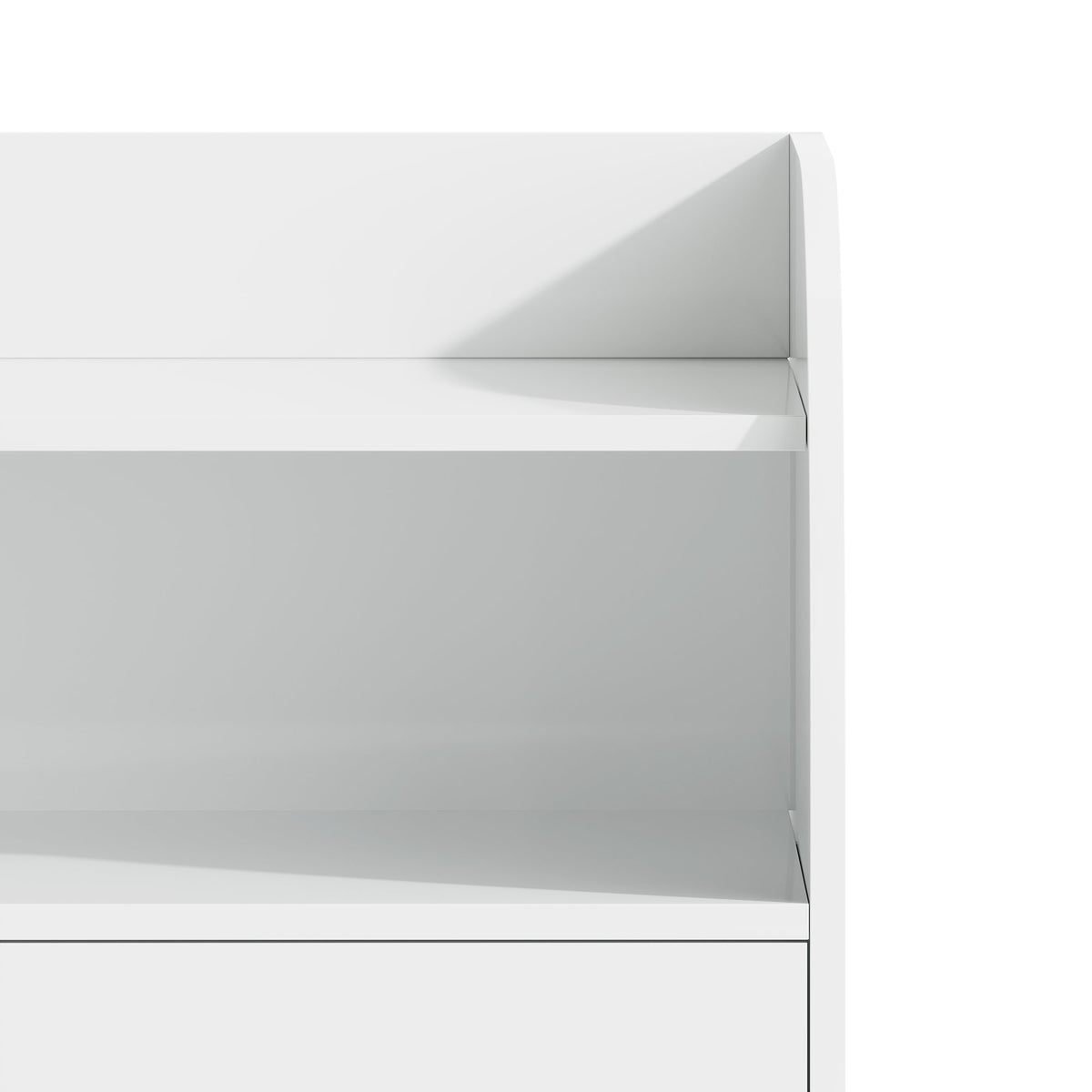 White Nightstand with 2 Drawers and Open Shelf, MDF Bedside Table with Curved Side Panels, Modern End Table for Bedroom, Kids Room, Nursery, Living Room, Storage Cabinet for Adults and Children