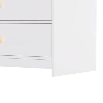 White Nightstand with 2 Drawers and Open Shelf, MDF Bedside Table with Curved Side Panels, Modern End Table for Bedroom, Kids Room, Nursery, Living Room, Storage Cabinet for Adults and Children