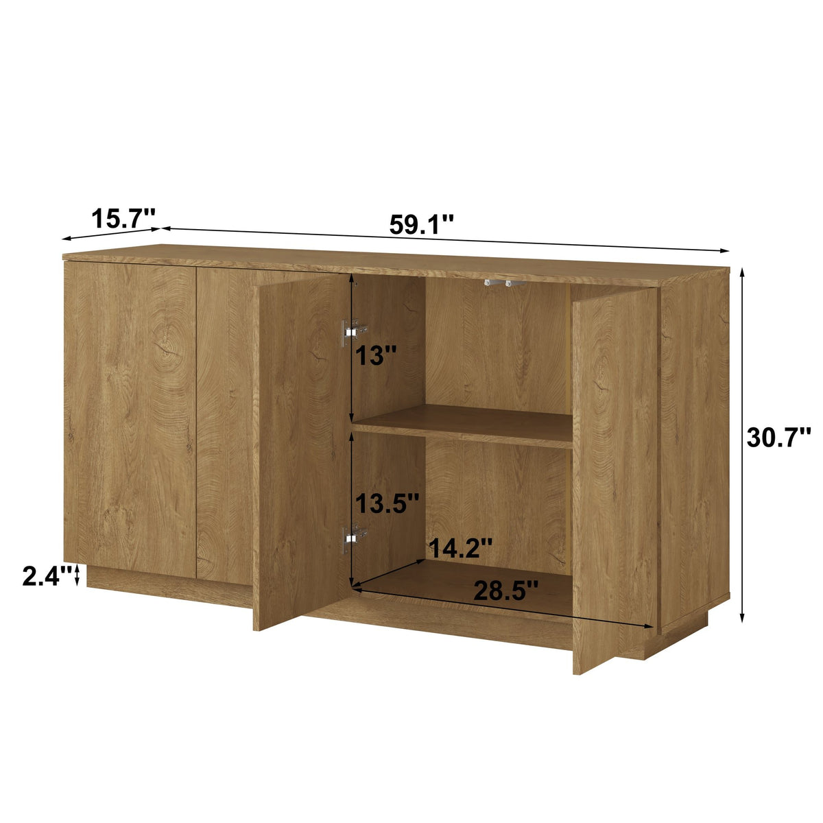 Wood Sideboard Buffet Cabinet, Natural  4-Door Storage Credenza with Adjustable Shelves, 59.1" Wide Large Side Board Cabinet, Particle Board Console Cabinet for Dining Room Kitchen Living Room Entrywa