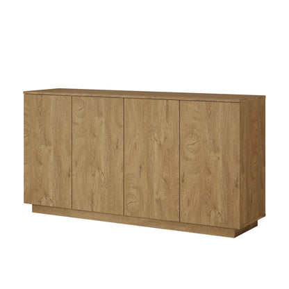 Wood Sideboard Buffet Cabinet, Natural  4-Door Storage Credenza with Adjustable Shelves, 59.1" Wide Large Side Board Cabinet, Particle Board Console Cabinet for Dining Room Kitchen Living Room Entrywa