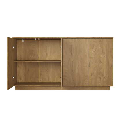 Wood Sideboard Buffet Cabinet, Natural  4-Door Storage Credenza with Adjustable Shelves, 59.1" Wide Large Side Board Cabinet, Particle Board Console Cabinet for Dining Room Kitchen Living Room Entrywa