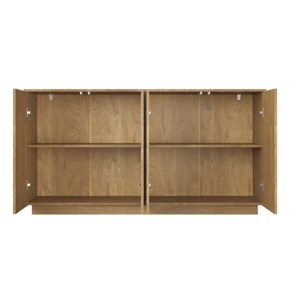 Wood Sideboard Buffet Cabinet, Natural  4-Door Storage Credenza with Adjustable Shelves, 59.1" Wide Large Side Board Cabinet, Particle Board Console Cabinet for Dining Room Kitchen Living Room Entrywa