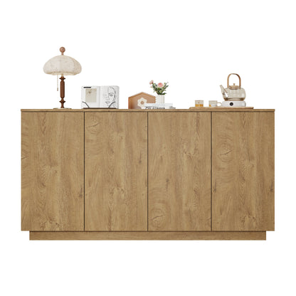 Wood Sideboard Buffet Cabinet, Natural  4-Door Storage Credenza with Adjustable Shelves, 59.1" Wide Large Side Board Cabinet, Particle Board Console Cabinet for Dining Room Kitchen Living Room Entrywa