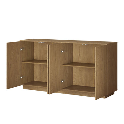 Wood Sideboard Buffet Cabinet, Natural  4-Door Storage Credenza with Adjustable Shelves, 59.1" Wide Large Side Board Cabinet, Particle Board Console Cabinet for Dining Room Kitchen Living Room Entrywa