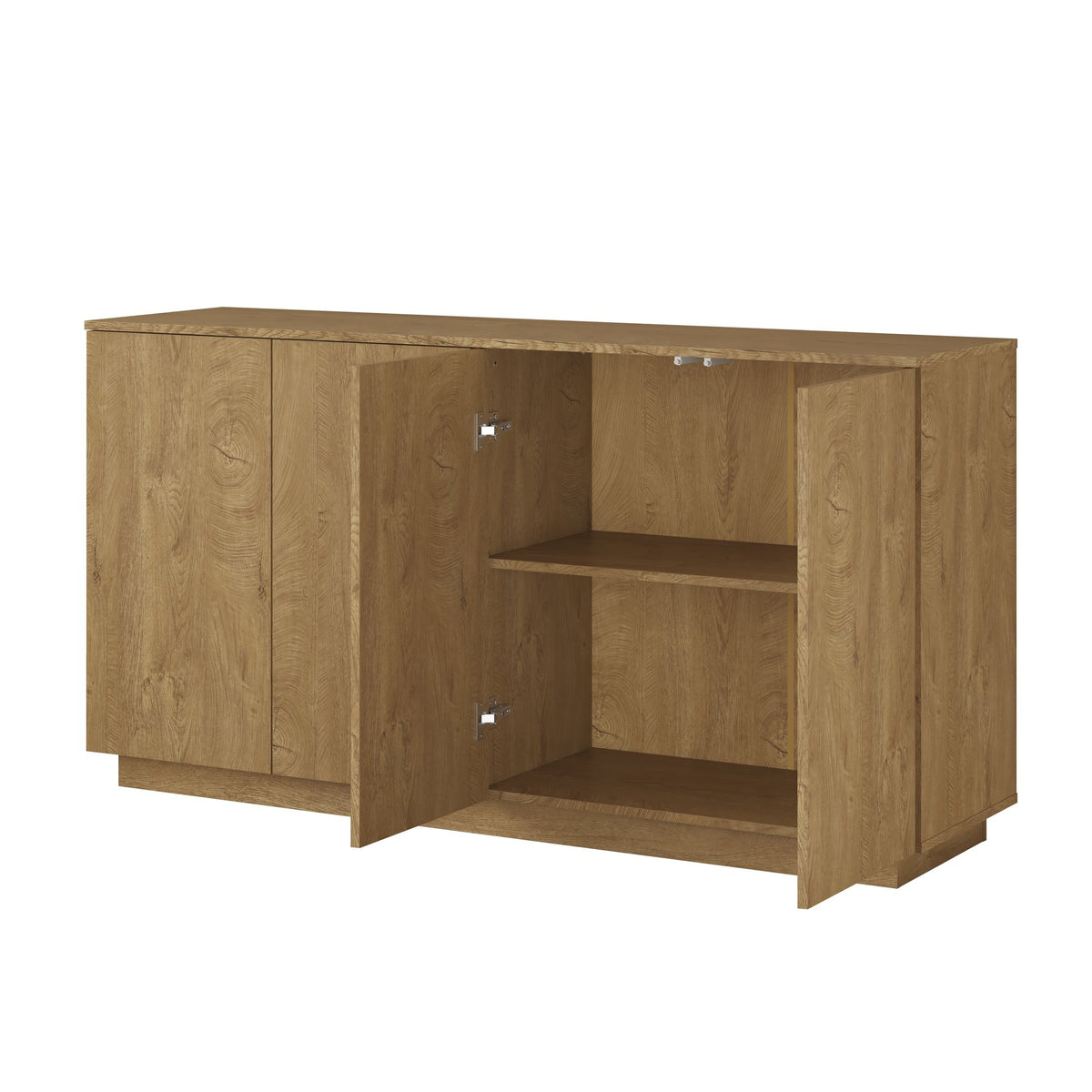 Wood Sideboard Buffet Cabinet, Natural  4-Door Storage Credenza with Adjustable Shelves, 59.1" Wide Large Side Board Cabinet, Particle Board Console Cabinet for Dining Room Kitchen Living Room Entrywa
