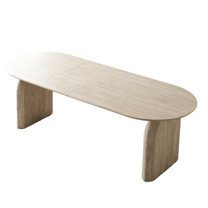 Wood Extendable Dining Table, Modern Oval Kitchen Table with Stylish Dual - Pillar Design, Perfect for Home Dining & Gathering, Multi-functional and Space-saving, Living Room and Dining Room.