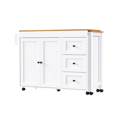 K&K 74.8" Kitchen Island with Extendable Dining Table, Kitchen Storage Cart with 3 Drawers, Power Outlet