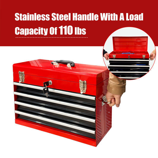 Heavy Duty Metal Tool Box, 21-inch, Portable Metal Tool Box with 4 Drawers, Small Tool Chest with EVA Liners – Model W2660P422139