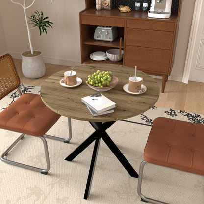 31.5 Inch Round Dining Table, Small Circle Kitchen Table with Metal Black Legs for 2-4 people, Modern Dining Room Table, Brown (only table) – 0.7Inch