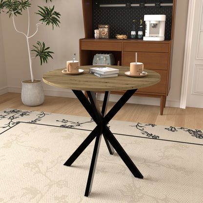 31.5 Inch Round Dining Table, Small Circle Kitchen Table with Metal Black Legs for 2-4 people, Modern Dining Room Table, Brown (only table) – 0.7Inch