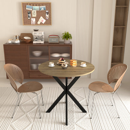 31.5 Inch Round Dining Table, Small Circle Kitchen Table with Metal Black Legs for 2-4 people, Modern Dining Room Table, Brown (only table) – 0.7Inch