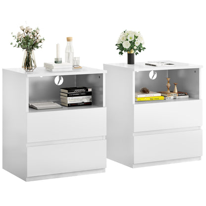 End Table with Fast USB C Charging Station, Sofa Side Table with 2 Drawers, Large Storage Modern Wood Storage Cabinet, White