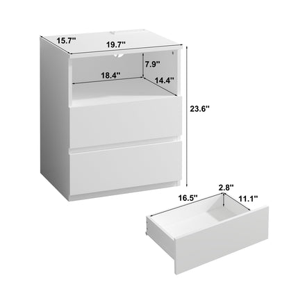 End Table with Fast USB C Charging Station, Sofa Side Table with 2 Drawers, Large Storage Modern Wood Storage Cabinet, White