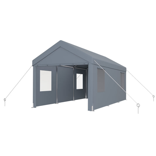 Carport 12" x 20" Portable Garage, Heavy Duty Car Port Canopy with 2 Roll-up Doors & 4 Ventilated Windows for Car, Truck, Boat