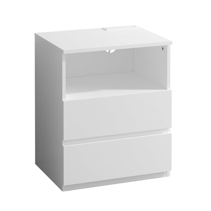 End Table with Fast USB C Charging Station, Sofa Side Table with 2 Drawers, Large Storage Modern Wood Storage Cabinet, White