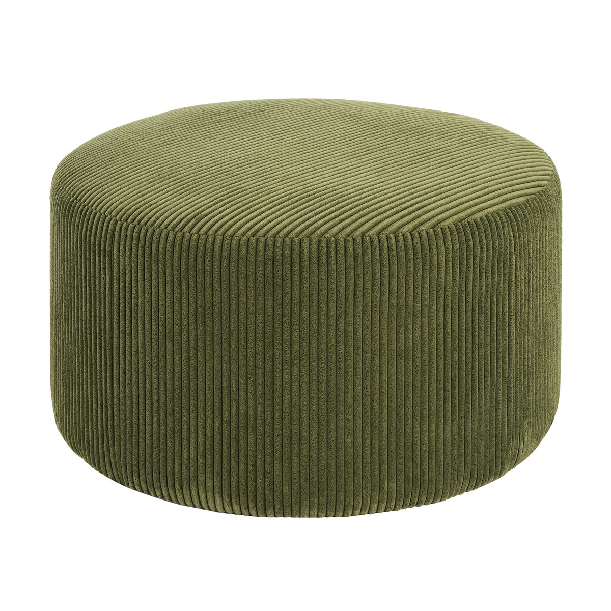 Upholstered Round Ottoman, Olive Green, Corduroy