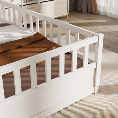 Twin Size Floor bed, integral construction with super high security barrier, door, children's floor bed frame