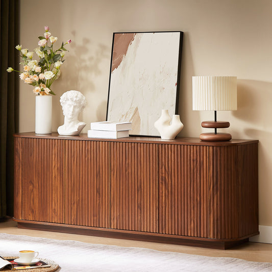 Sideboard Storage Cabinet TV Stand with wave pattern Buffet Cabinet Wooden Vertical Striped Cabinet for Kitchen/Bedroom/Entryway. Walnut
