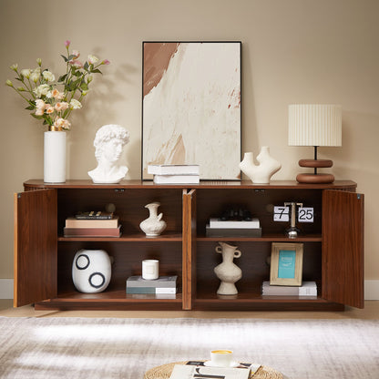 Sideboard Storage Cabinet TV Stand with wave pattern Buffet Cabinet Wooden Vertical Striped Cabinet for Kitchen/Bedroom/Entryway. Walnut