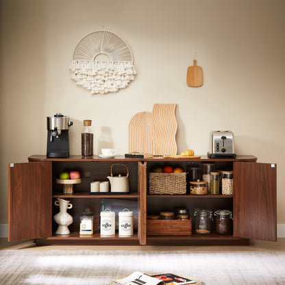 Sideboard Storage Cabinet TV Stand with wave pattern Buffet Cabinet Wooden Vertical Striped Cabinet for Kitchen/Bedroom/Entryway. Walnut