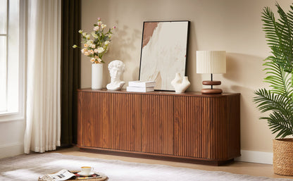 Sideboard Storage Cabinet TV Stand with wave pattern Buffet Cabinet Wooden Vertical Striped Cabinet for Kitchen/Bedroom/Entryway. Walnut