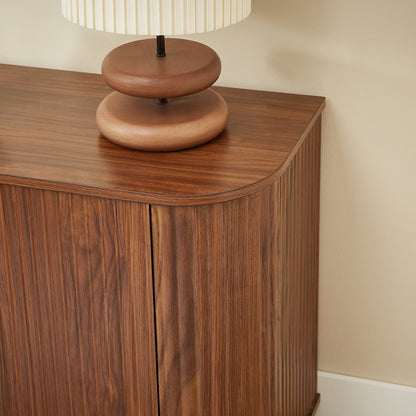 Sideboard Storage Cabinet TV Stand with wave pattern Buffet Cabinet Wooden Vertical Striped Cabinet for Kitchen/Bedroom/Entryway. Walnut
