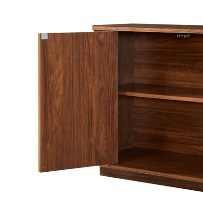 Sideboard Storage Cabinet TV Stand with wave pattern Buffet Cabinet Wooden Vertical Striped Cabinet for Kitchen/Bedroom/Entryway. Walnut