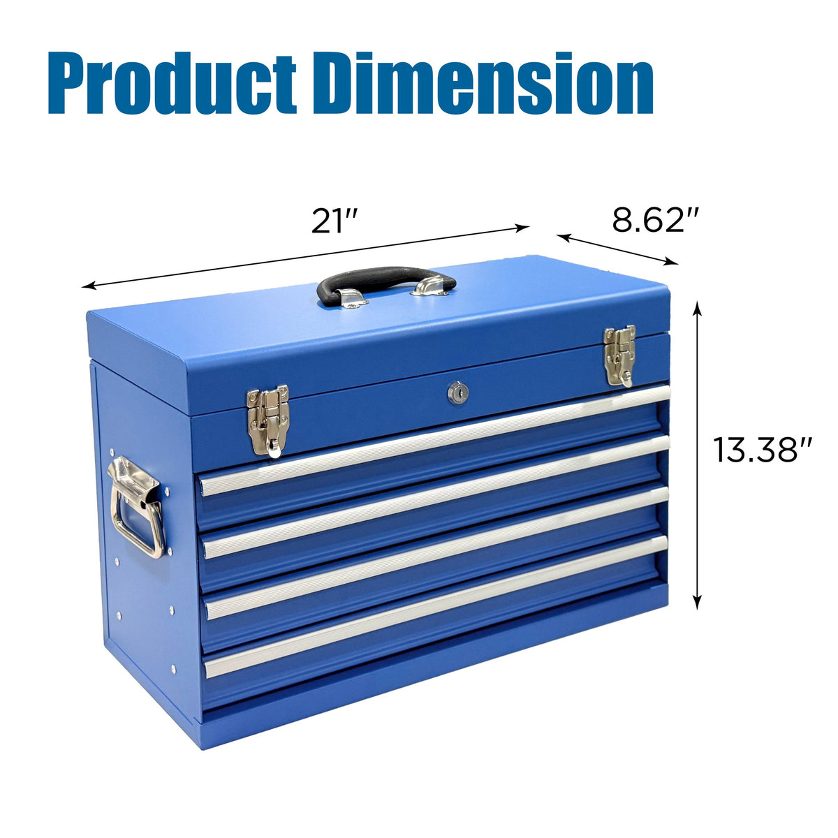Heavy Duty Metal Tool Box, 21-inch, Portable Metal Tool Box with 4 Drawers, Small Tool Chest with EVA Liners – Blue