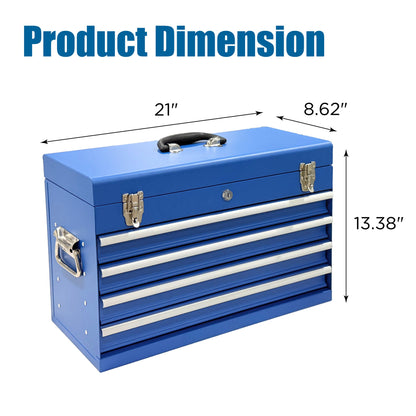 Heavy Duty Metal Tool Box, 21-inch, Portable Metal Tool Box with 4 Drawers, Small Tool Chest with EVA Liners – Blue