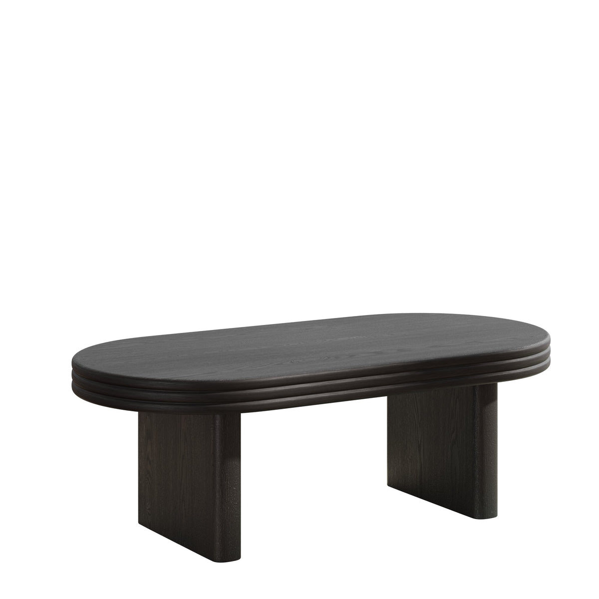Mid Century Modern Oval Fluted Coffee Table, Farmhouse Wood Coffee Table, Cocktail Table, Center Table, Home Decor(Black