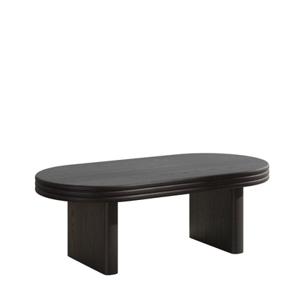 Mid Century Modern Oval Fluted Coffee Table, Farmhouse Wood Coffee Table, Cocktail Table, Center Table, Home Decor(Black