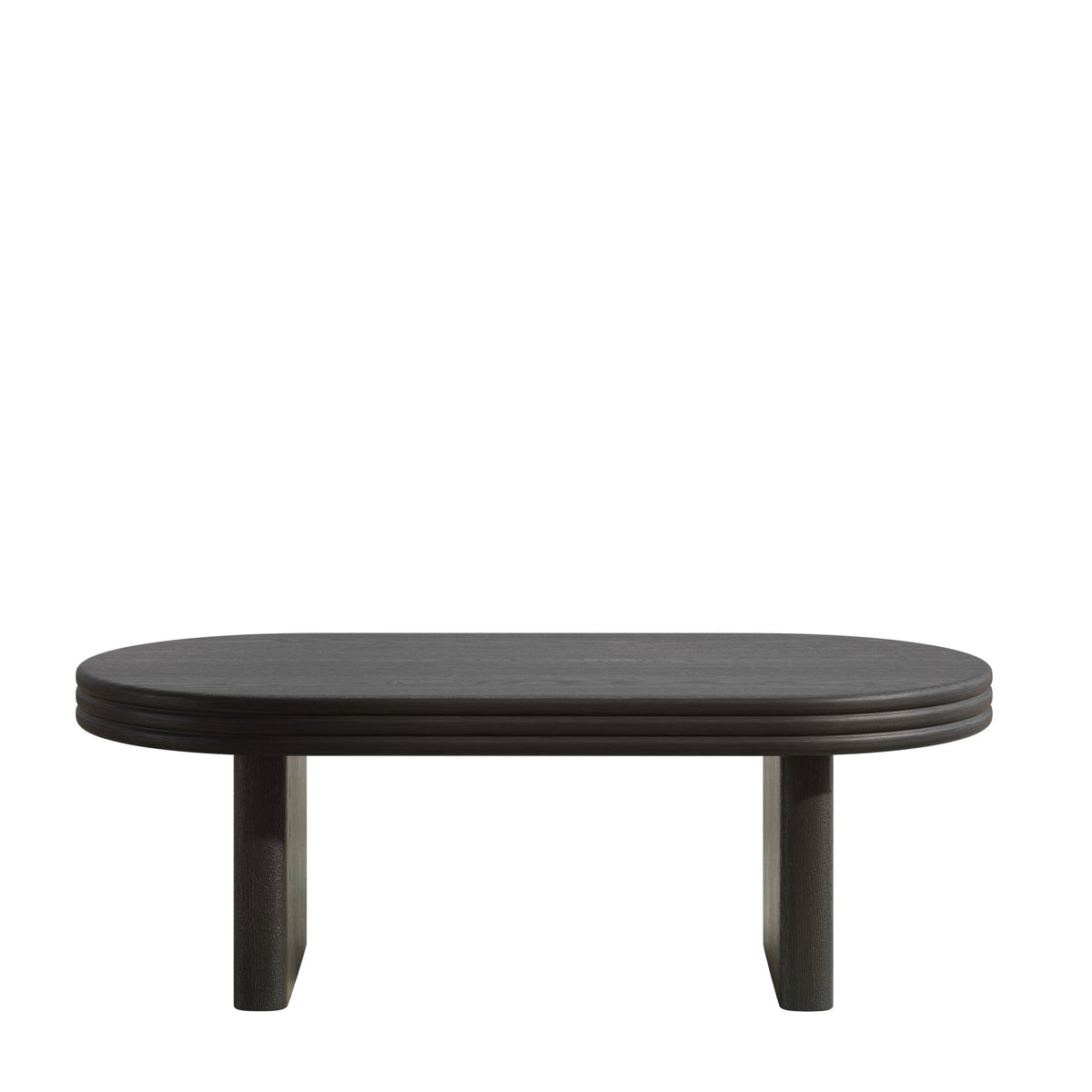 Mid Century Modern Oval Fluted Coffee Table, Farmhouse Wood Coffee Table, Cocktail Table, Center Table, Home Decor(Black