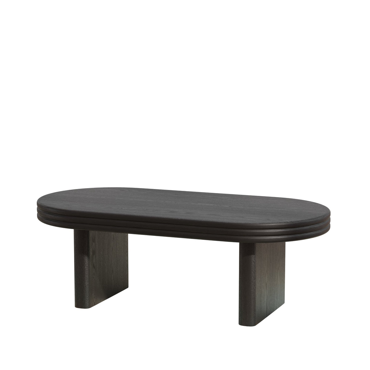 Mid Century Modern Oval Fluted Coffee Table, Farmhouse Wood Coffee Table, Cocktail Table, Center Table, Home Decor(Black